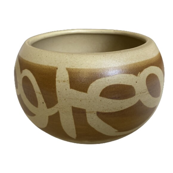 Mid Century Abstract Script Pottery Bowl USA 22 Hand Painted Planter 4" - Picture 1 of 5